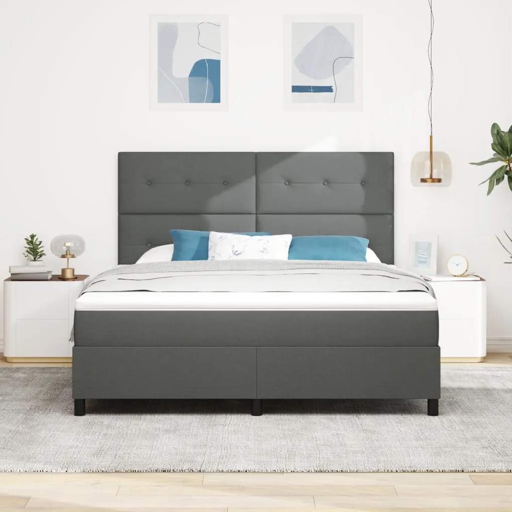 Rugós ágy matraccal és LED-del - Sötétszürke, 180 x 200 cm Szövet