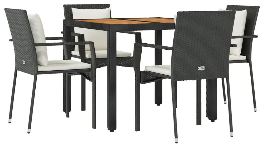 5 részes fekete polyrattan kerti étkezőgarnitúra párnákkal