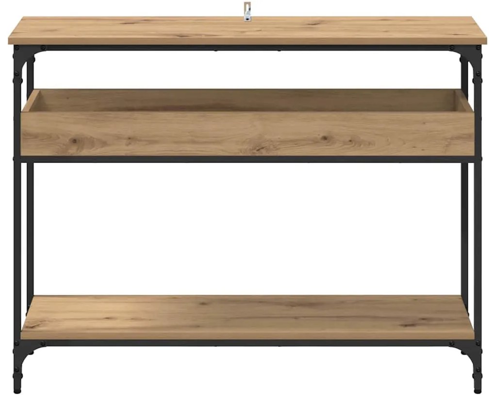 Konzolasztal polcokkal kézműves tölgy 100 x 29 x 75 cm Faanyag