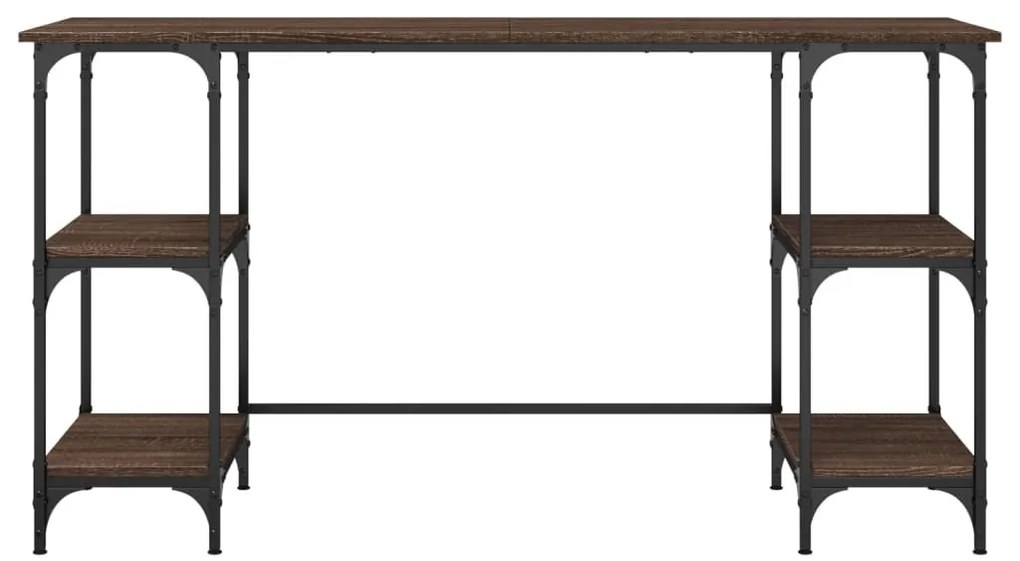 Barna tölgyszínű fém és szerelt fa íróasztal 140 x 50 x 75 cm