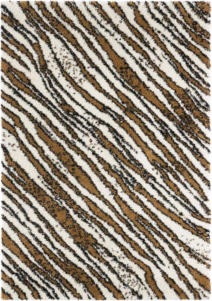 Barna krémszínű vastag shaggy szőnyeg nappaliba,zebra mintás 160x230cm
