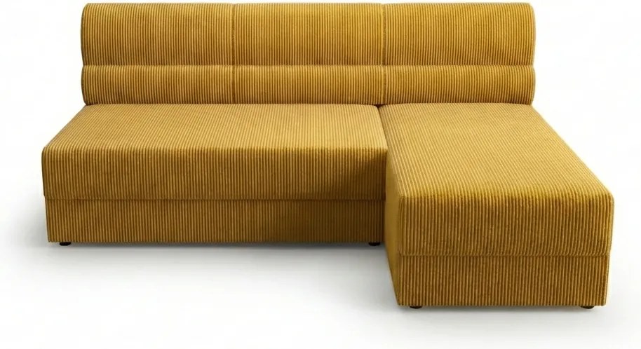 Kihúzható kétoldalas L-alakú ülőgarnitúra TAVERO 201x140 cm, mustár színű.