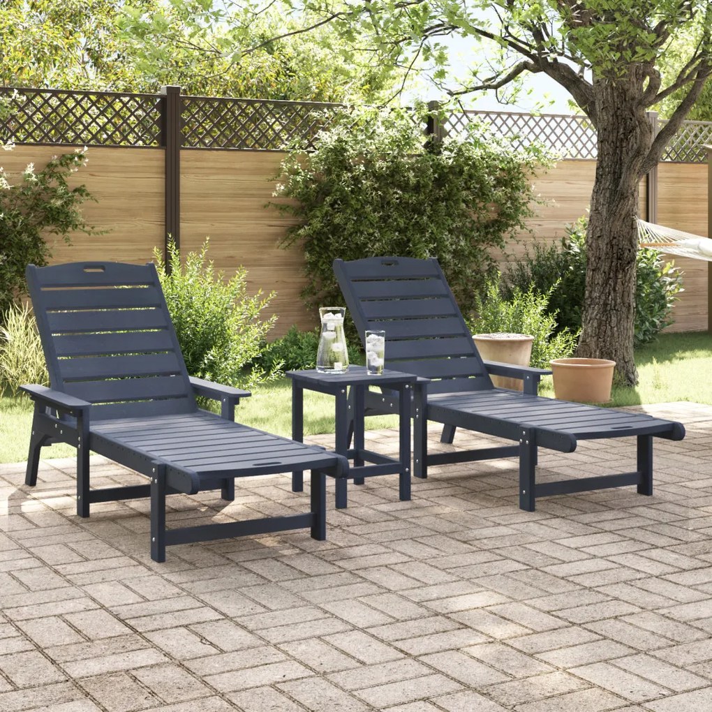 Nyugágy 2 db Tengerészkék 162x53x98.5 cm HDPE