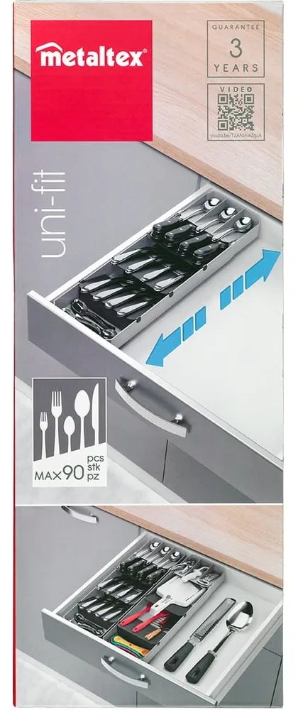 Szürke műanyag evőeszköztartó fiókba 15 x 49 cm – Metaltex