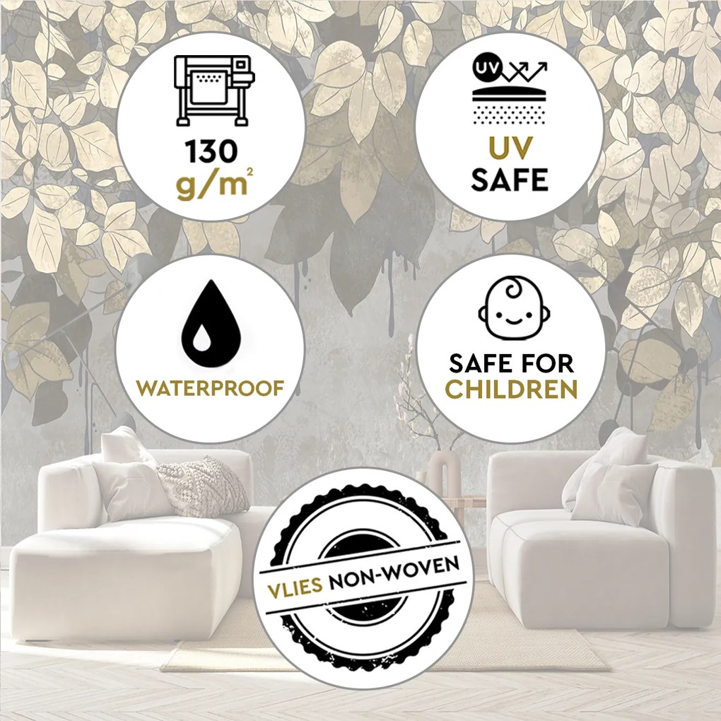 Gario Fotótapéta Arany levelek beton alapon Anyag: Vlies, Méret: 150 x 105 cm