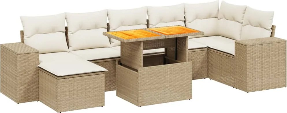 vidaXL 8 részes bézs polyrattan kerti ülőgarnitúra párnával