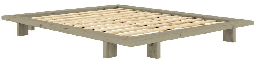 Zsályaszínű borovi fenyő franciaágy ágytámla nélkül, ágyráccsal 140x200 cm Japan – Karup Design