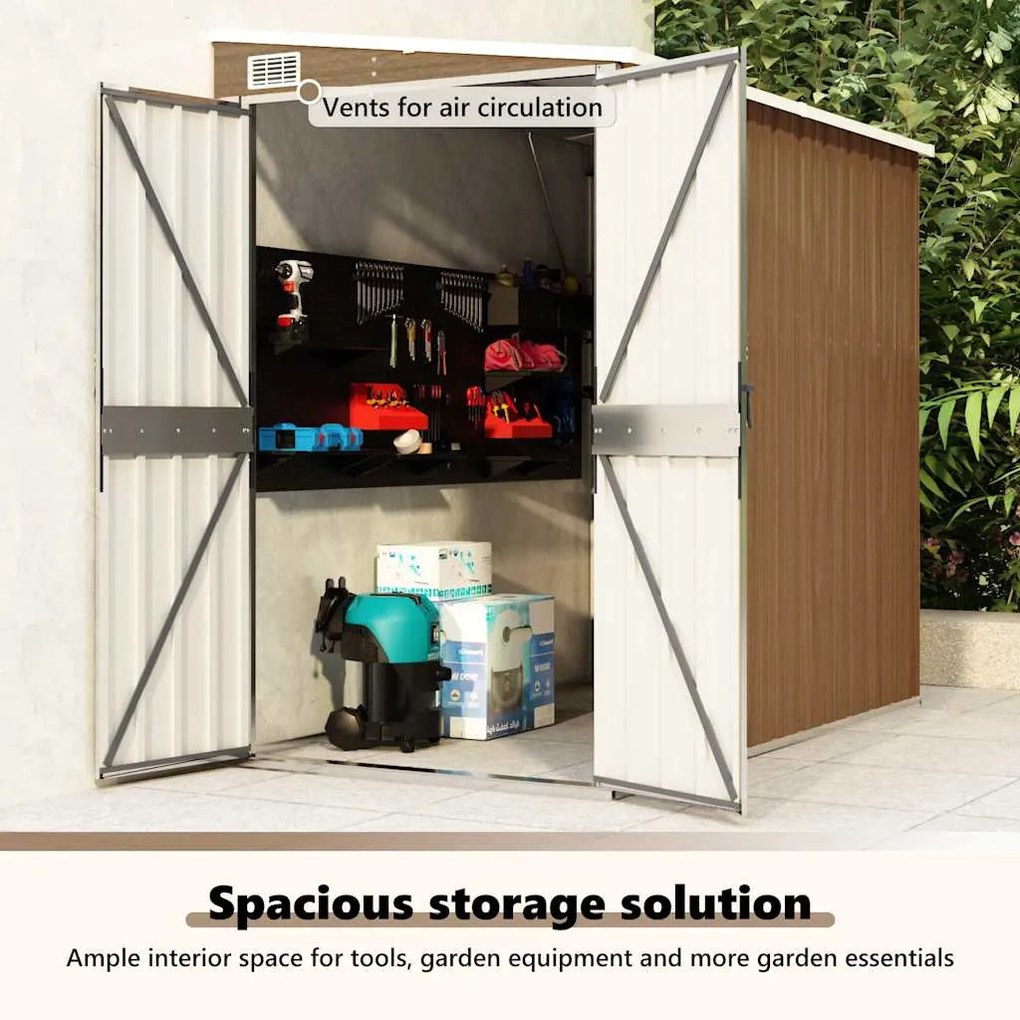 barna acél falhoz erősíthető kerti fészer 118 x 194 x 178 cm