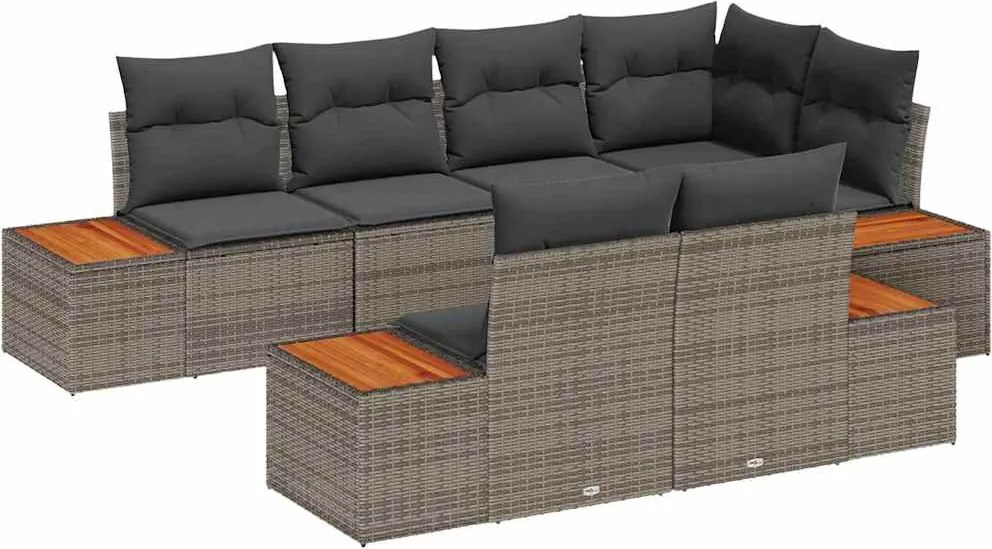 vidaXL Kerti Kanapé Szett párnával tárolóval 7 pcs Szürke Polyrattan