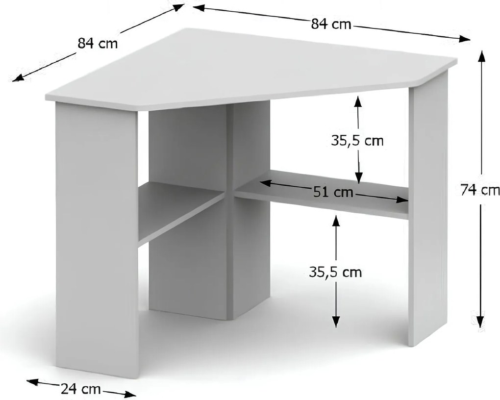 PC asztal, sarok, fehér, RONY NEW