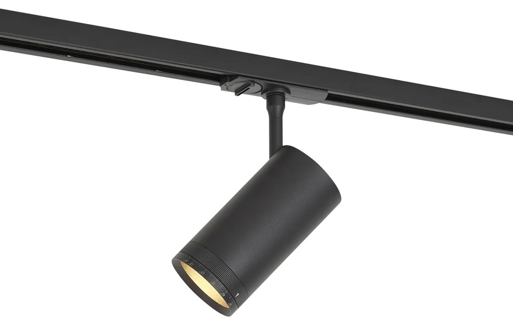 Modern fekete spotlámpa 1 fázisú sínrendszerhez, LED-del, forgatható és dönthető - Iconic Zoom
