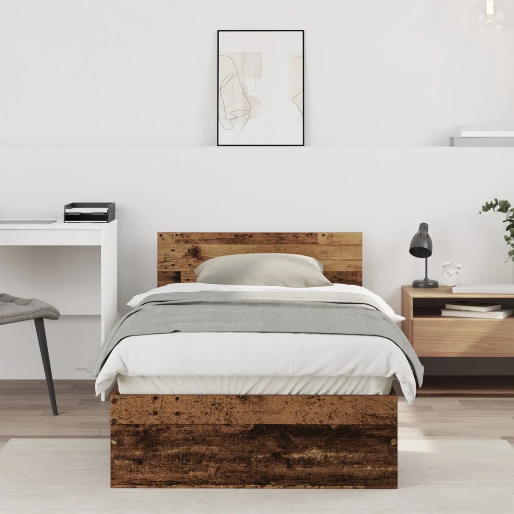 ágykeret matrac nélkül fejtámlával Viharvert fa 90x190 cm