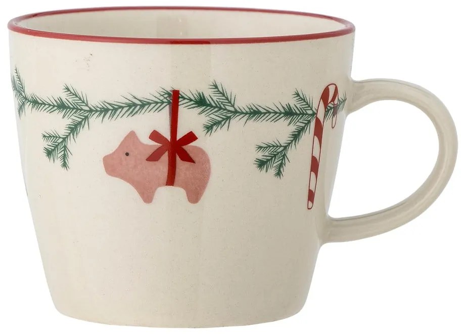 Krémszínű agyagkerámia bögre cappucinóhoz karácsonyi mintával 300 ml Yule – Bloomingville