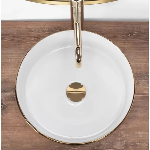 REA-U6630 - Ráépíthető mosdó SAMI Ø 36 cm, kerámia/fehér/szálcsiszolt arany