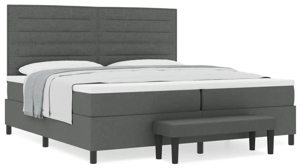 Box Spring Ágy Matracot és Padot Sötétszürke 200x200 cm Szövet