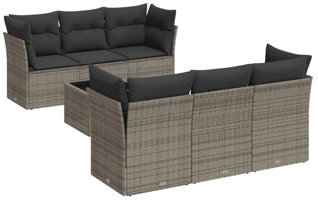 7 részes szürke polyrattan kerti ülőgarnitúra párnákkal