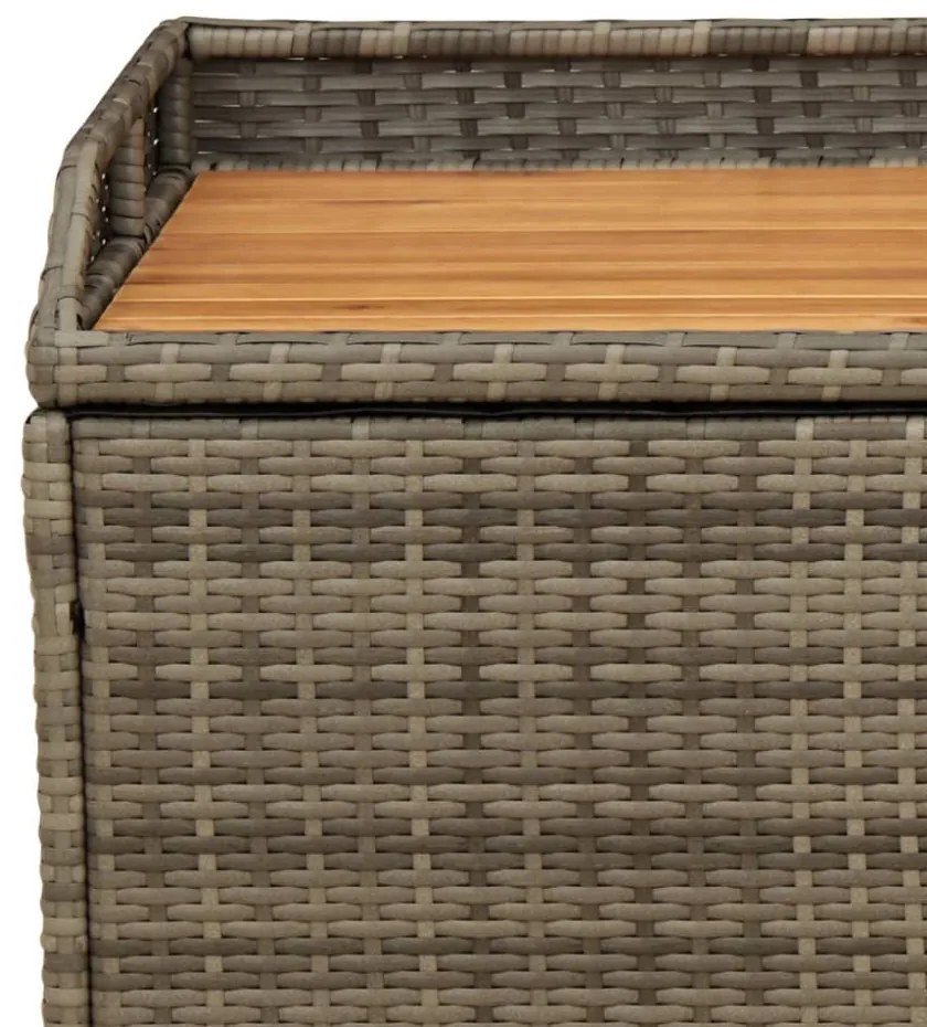 szürke polyrattan és akácfa tárolópad 100 x 50 x 52 cm