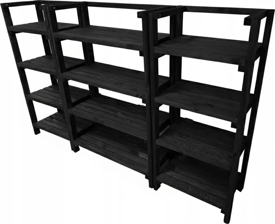 Fából készült, robusztus 198/35/120 Ébenfa polc szett, befőttek tárolására.