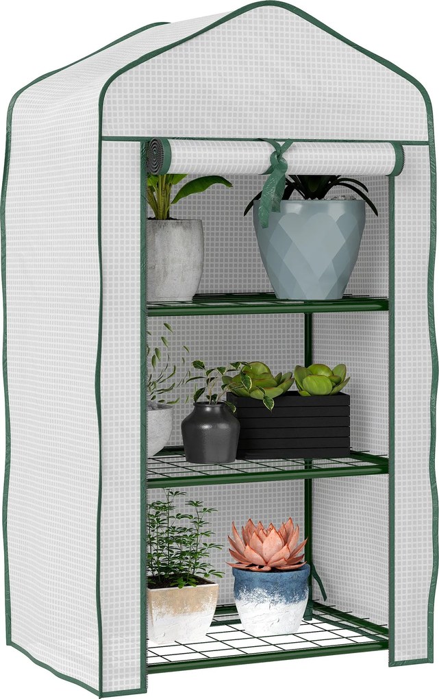 Outsunny 3-szintes Kert Üvegház Terasz Üvegház 3 Polccal és 1 Cipzáros Ajtóval Növények, Virágok, Zöldségek Neveléséhez 59x39x127 cm Fehér | Aosom