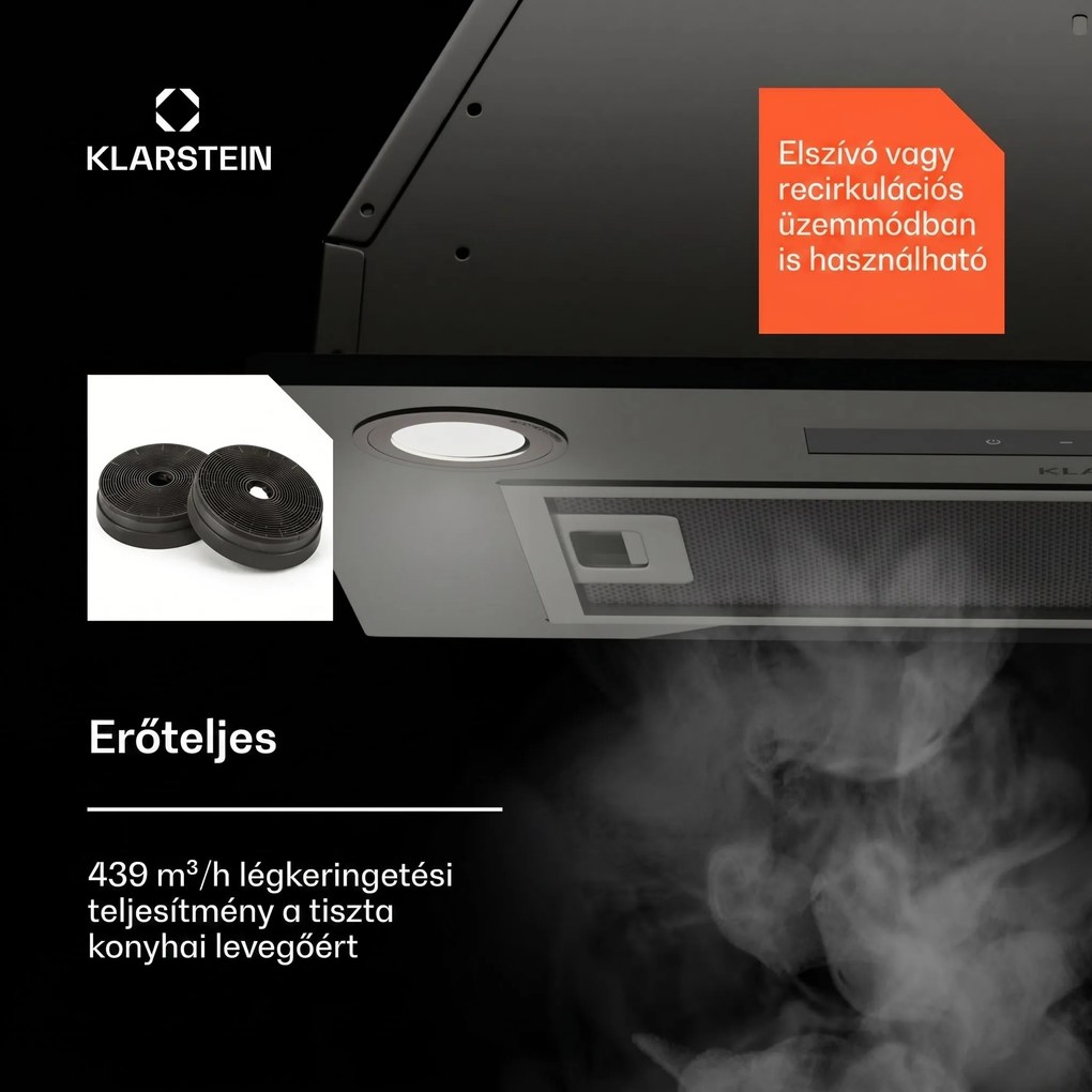 Klarstein Paolo 52 beépíthető páraelszívó 52 cm 463 m³/h LED Touch A++