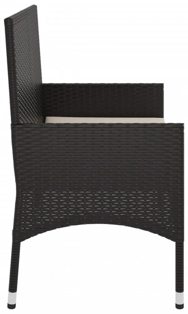 fekete 2 személyes polyrattan kerti pad párnával