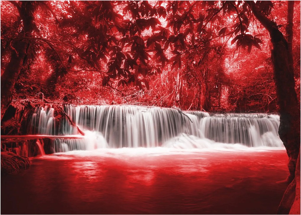 Üveg kép - Vízesés, piros (70x50 cm)