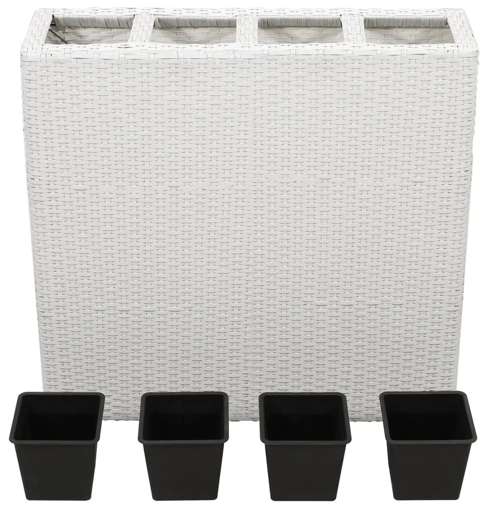 Fehér polyrattan kerti magaságyás 4 kaspóval
