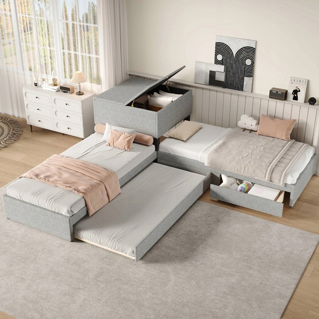 Sarokágy Két egyszemélyes ágy kihúzható ágykerettel fiók 90x200cm