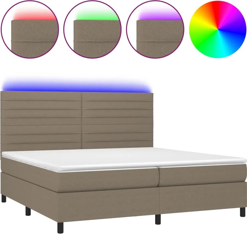 vidaXL tópszínű szövet rugós és LED-es ágy matraccal 200 x 200 cm