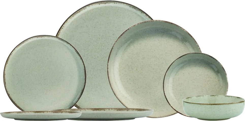 Tányérkészlet porcelán, zöld, 24 darabos