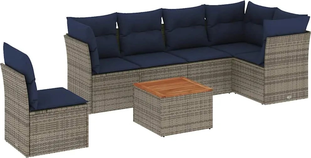 vidaXL 7 részes szürke polyrattan kerti ülőgarnitúra párnákkal