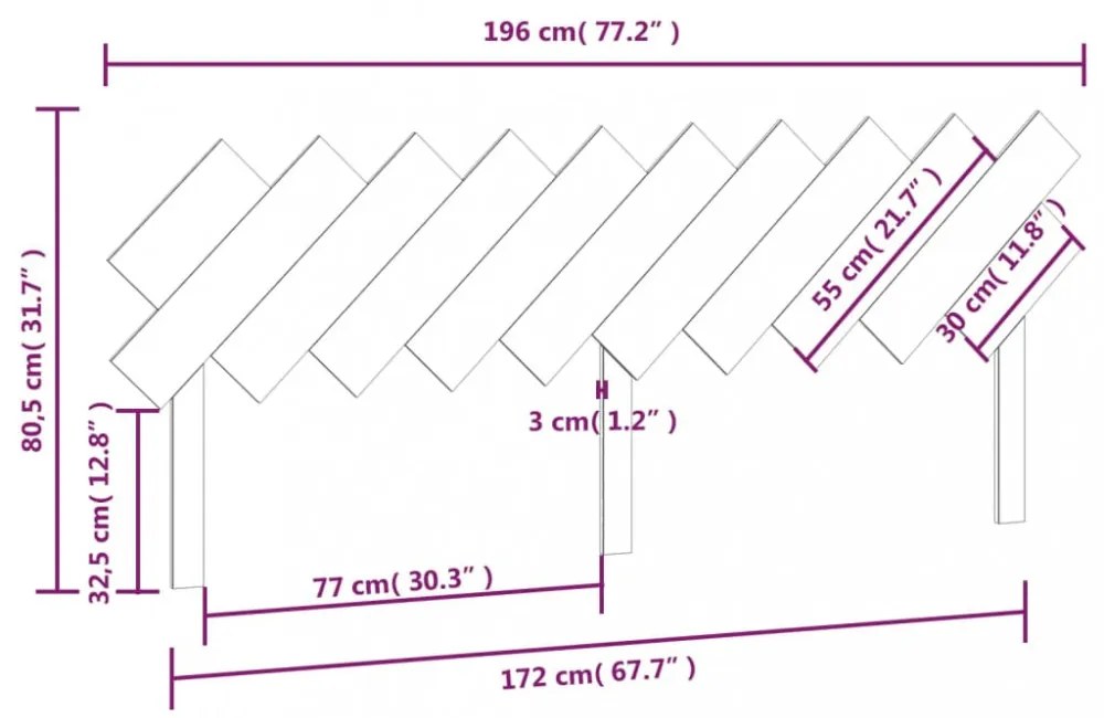 fekete tömör fenyőfa ágyfejtámla 196x3x80,5 cm