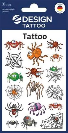 Matrica, tetoválás, 1 ív, 76x120 mm, AVERY ZWECKFORM, Z-Design No.56693, pókok (AY56693)