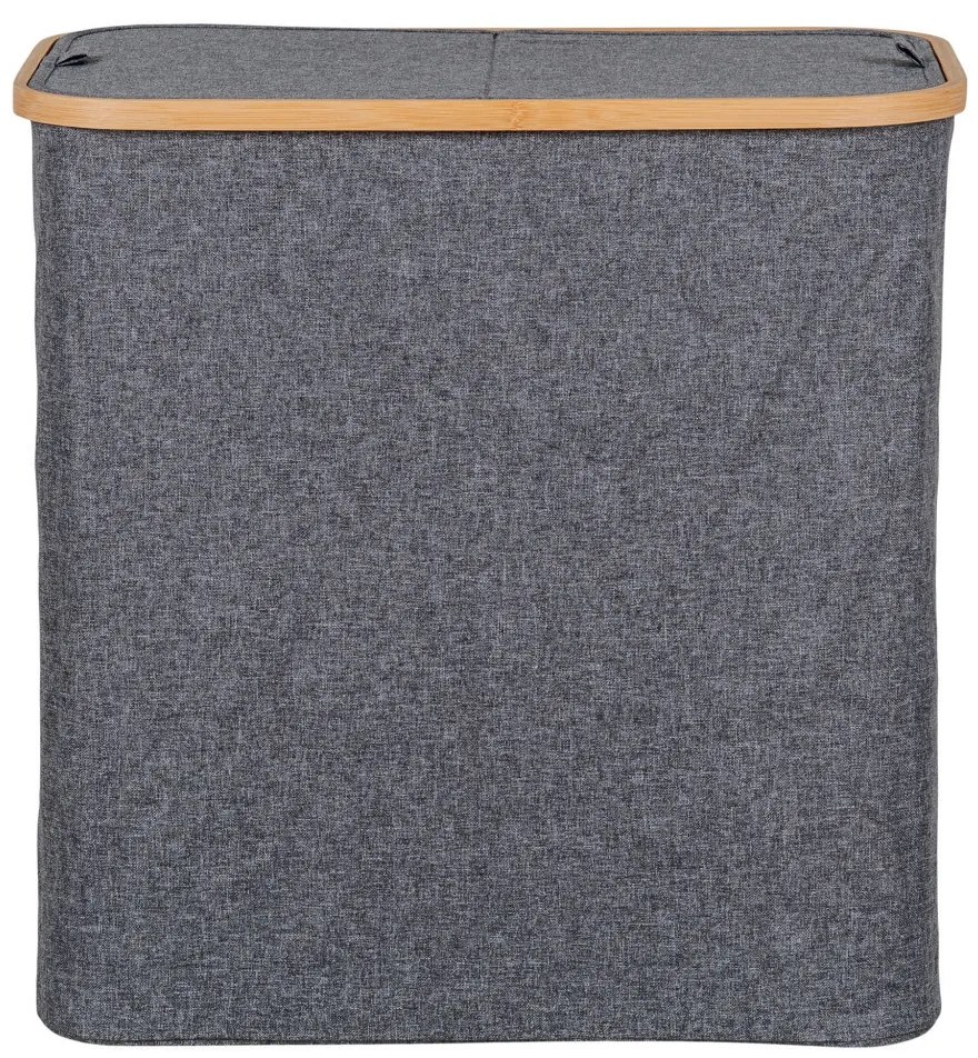 Noto szennyeskosár, bambusz, textil, sötétszürke, 54x33x54 cm