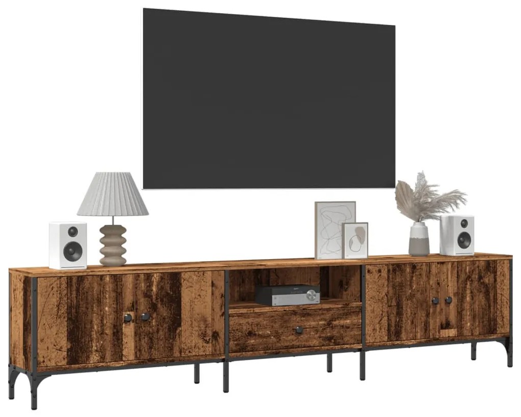 antik fa színű szerelt fa TV-szekrény fiókkal 200 x 25 x 44 cm