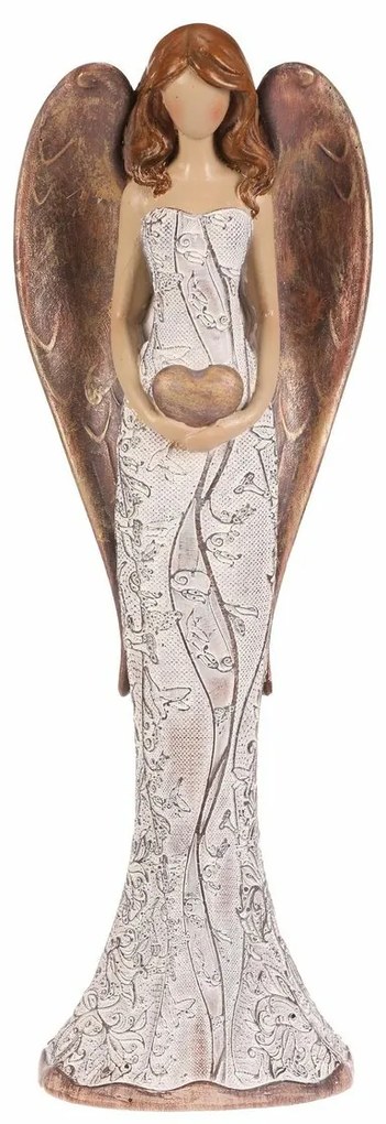 Poliresin angyal virágos ruhában Szív, béž-réz