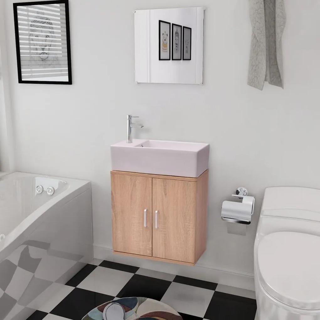 vidaXL 3 darabos fürdőszobabútor és mosdókagyló szett bézs