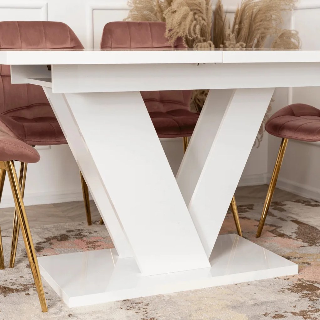 Magasfényű Fehér Bővíthető Étkezőasztal CLARK 120-160 cm