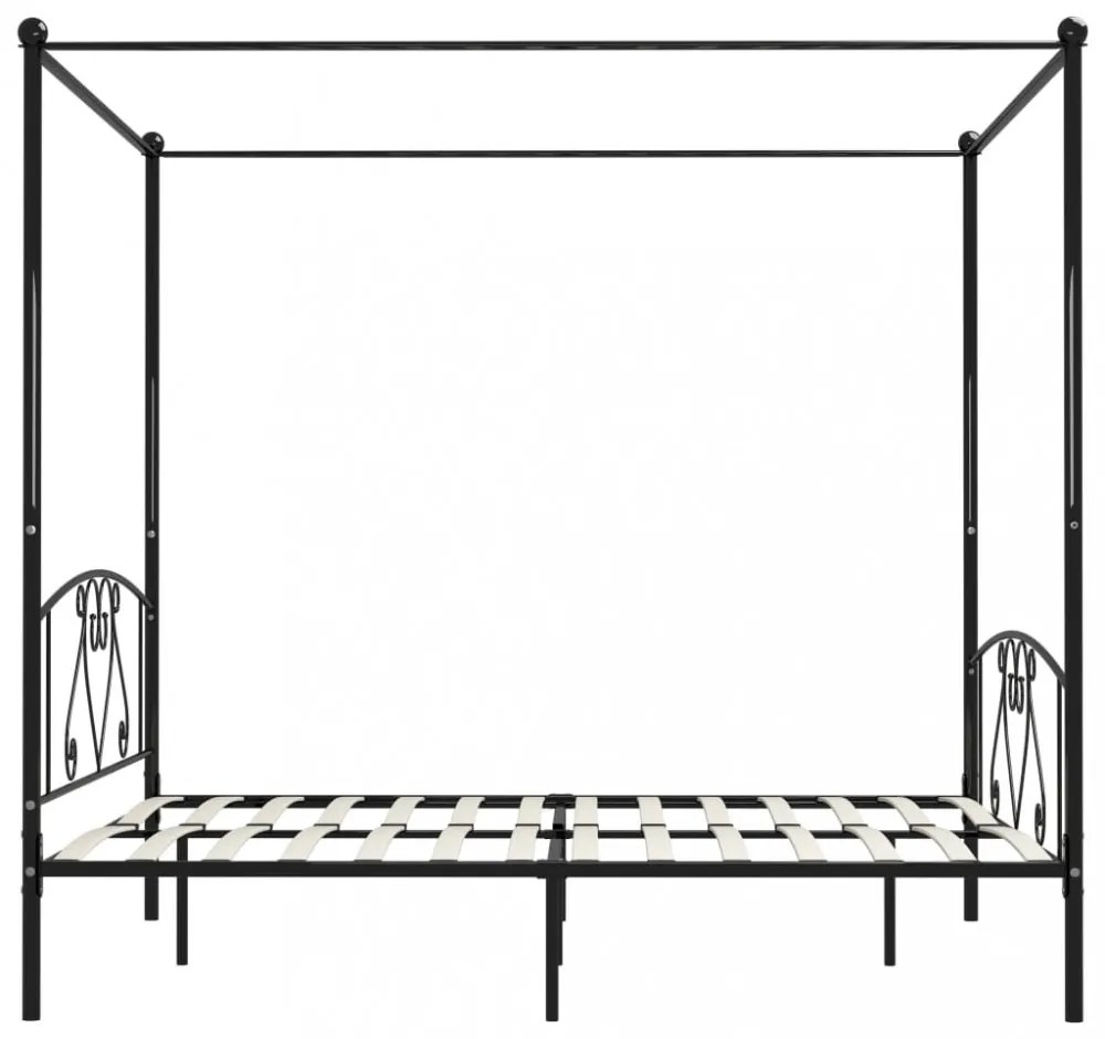 fekete fém baldachinos ágykeret 200 x 200 cm
