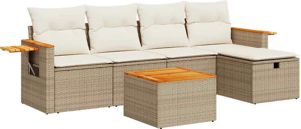 vidaXL 6 részes bézs polyrattan kerti ülőgarnitúra párnával