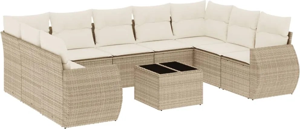 vidaXL 10 részes bézs polyrattan kerti ülőgarnitúra párnával