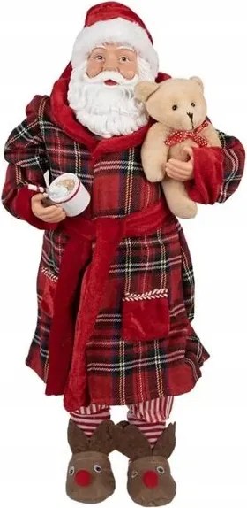 Dekorációs Mikulás fürdőköpenyben, macival és papuccsal 27*13*50 cm