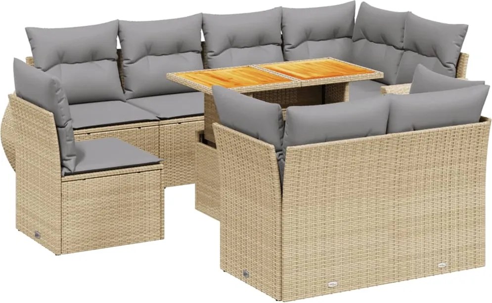 vidaXL 9 részes bézs polyrattan kerti ülőgarnitúra párnákkal