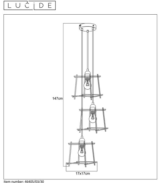 Lucide 46405/03/30 - Csillár zsinóron EDGAR 3xE27/40W/230V