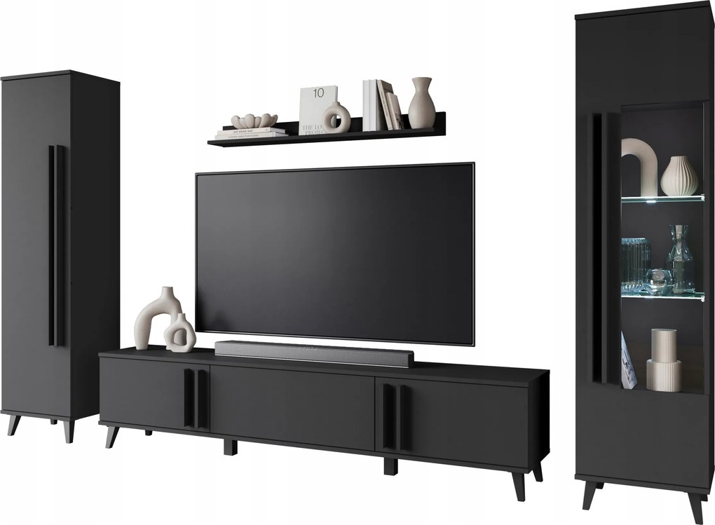 Modern bútor Helsinki II, könyvespolc vitrin szekrény Rtv panel