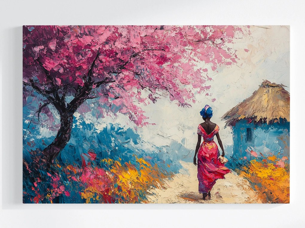 Vászonkép Canvas Tájkép Afrika Fa Virágok Nő Séta 120x80