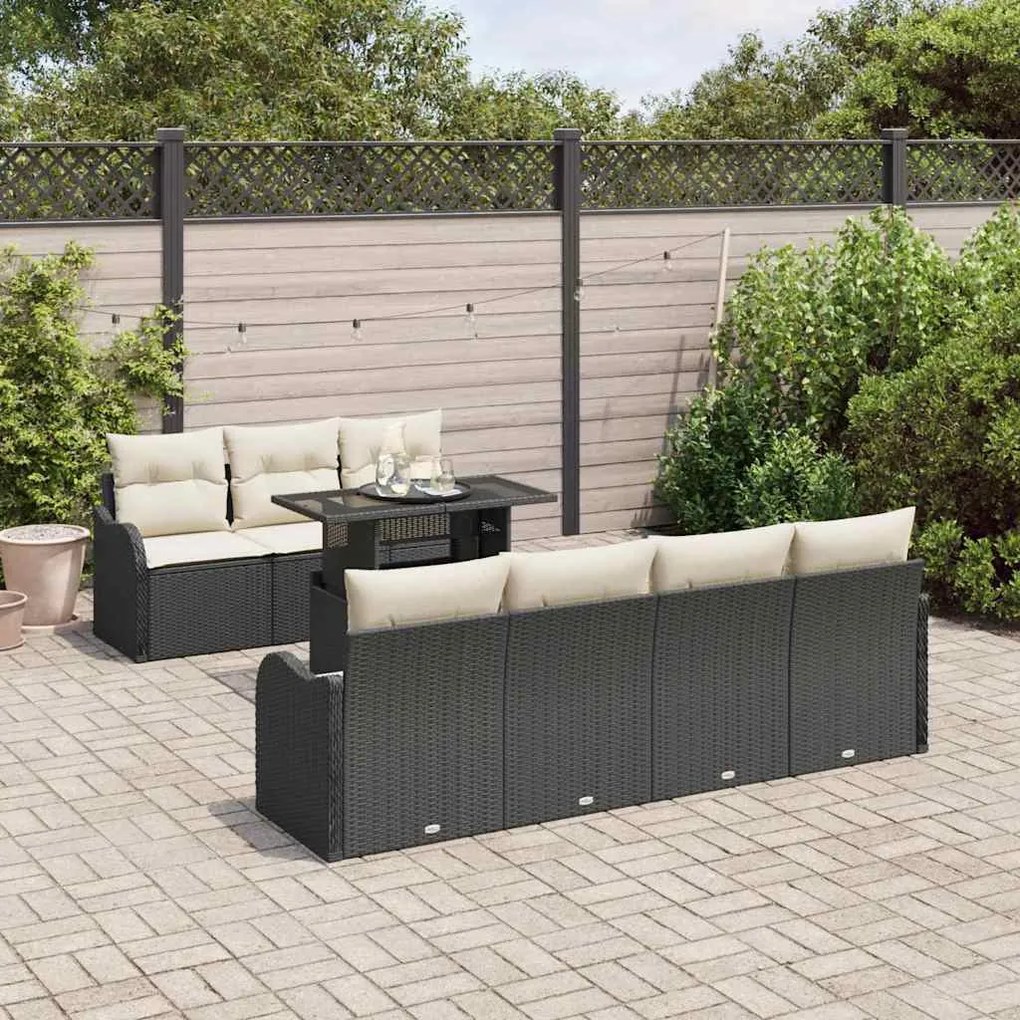 Kerti Kanapé Szett 8 pcs Fekete 100 x 55 x 73 cm Poli rattan