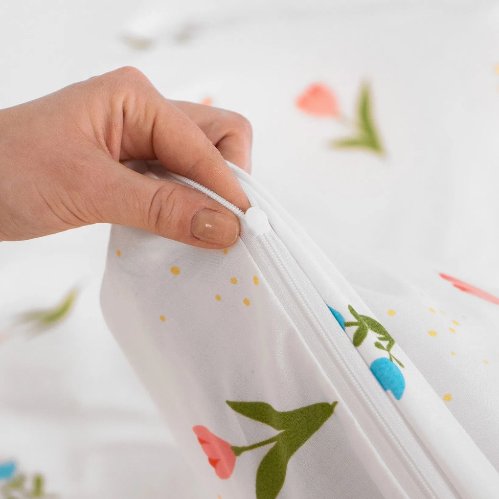 Goldea pamut ágyneműhuzat duo - virágos kert, égszínkék színű hátoldal 200 x 200 és 2db 70 x 90 cm