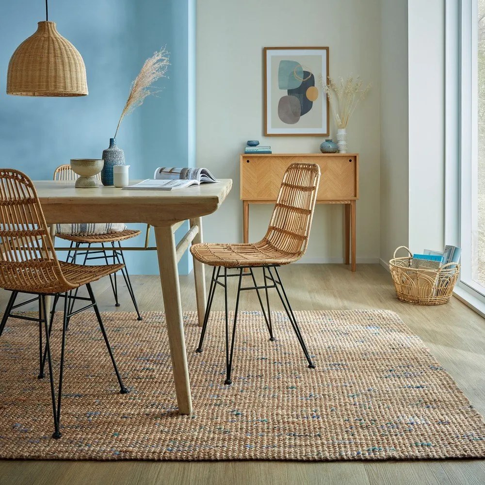 Kék-natúr színű kézi szövésű juta szőnyeg 200x290 cm Jute Boucle Blue – Flair Rugs