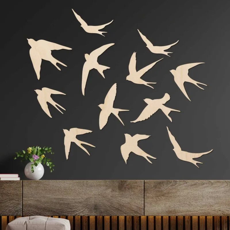 Fából készült fali dekorációk repülő madarak | FLOCK